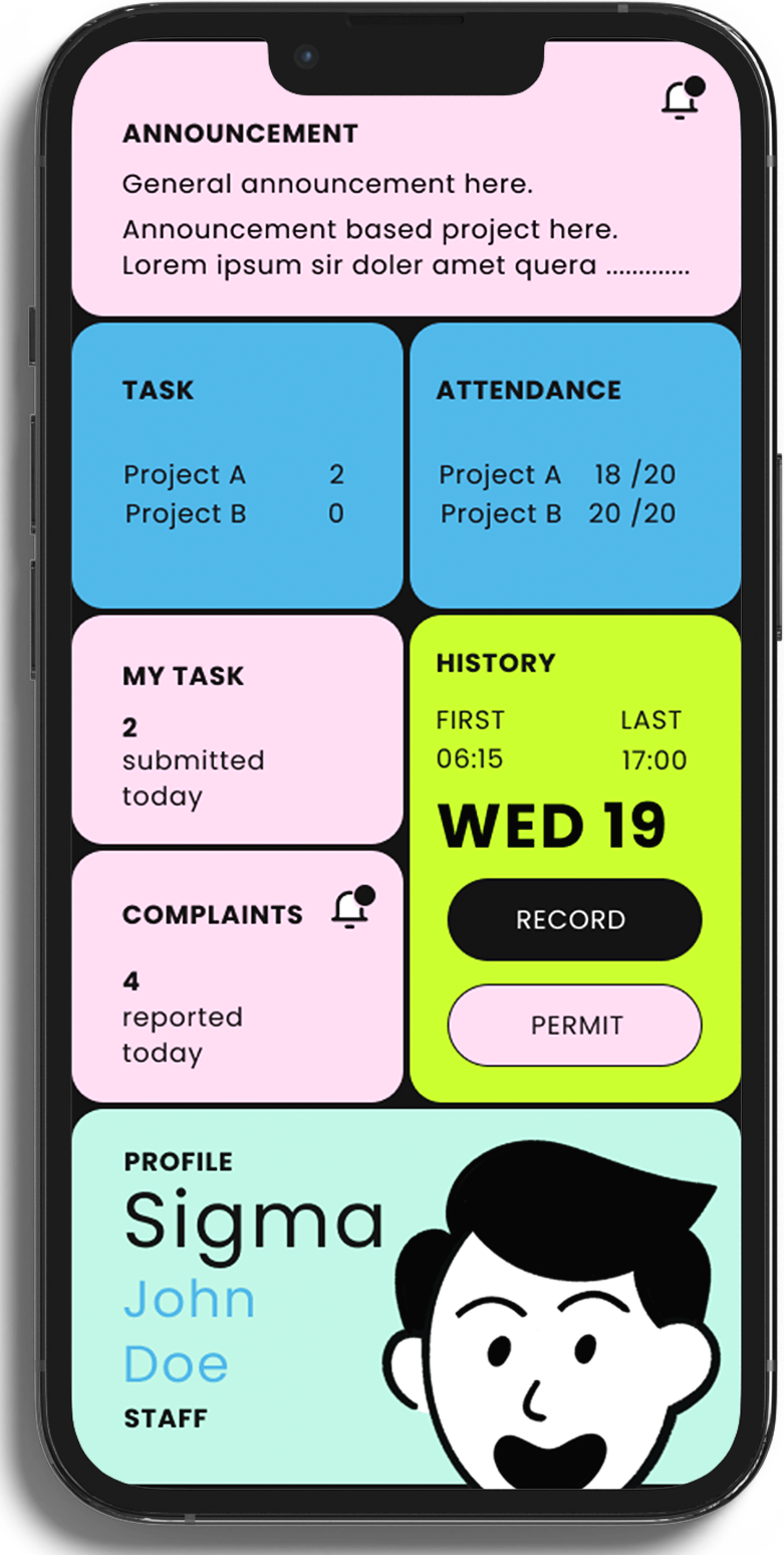 Tampilan Aplikasi Dashboard CESLogic Absensi Wajah dan Kelola Tugas
